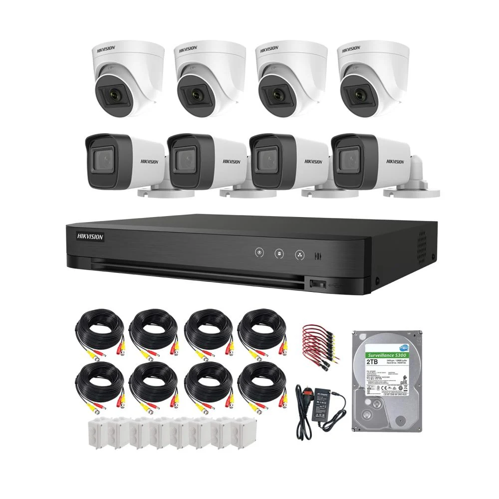 Hikvision 2MP 4 Outdoor + 4 Indoor Camera System with 4CH DVR & 2TB HDD – Complete Kit