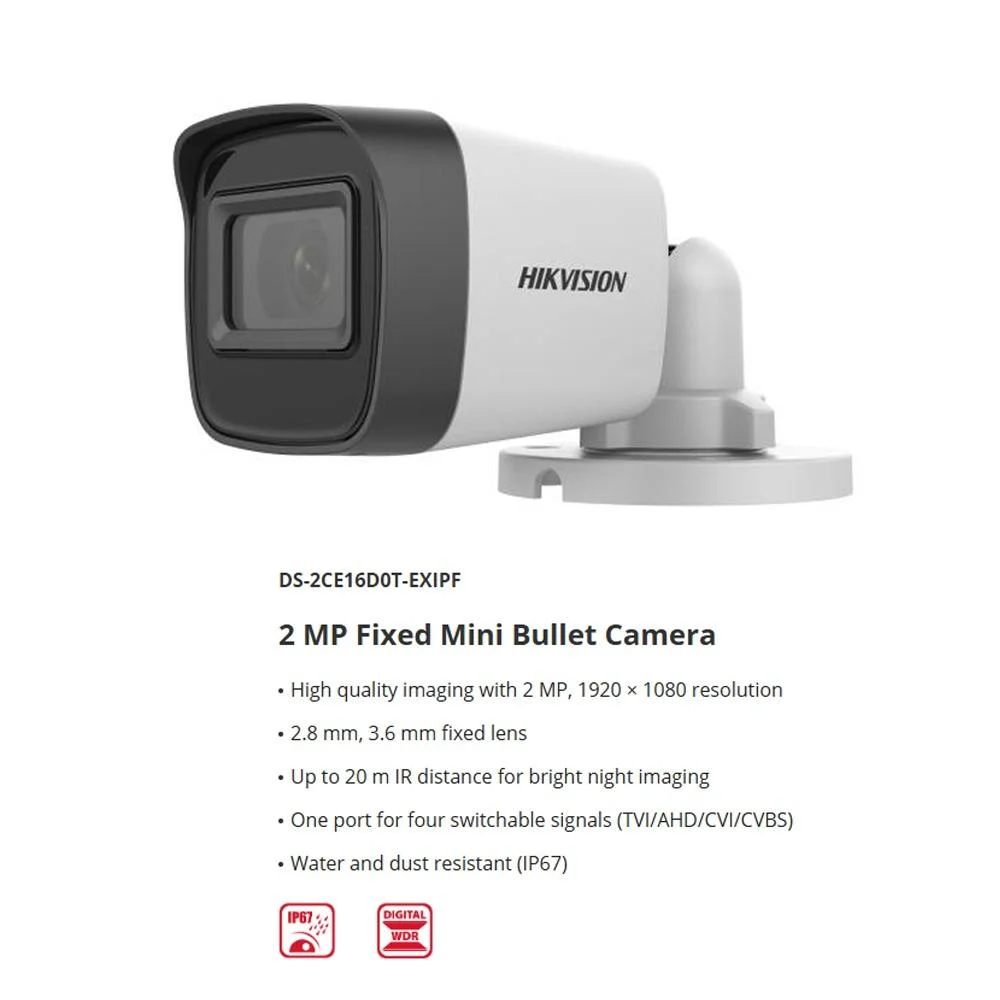 Hikvision DS-2CE16D0T-EXIPF 2MP Metal Bullet CCTV Camera Full HD 1080p Analog Security Outdoor Camera - Image 2
