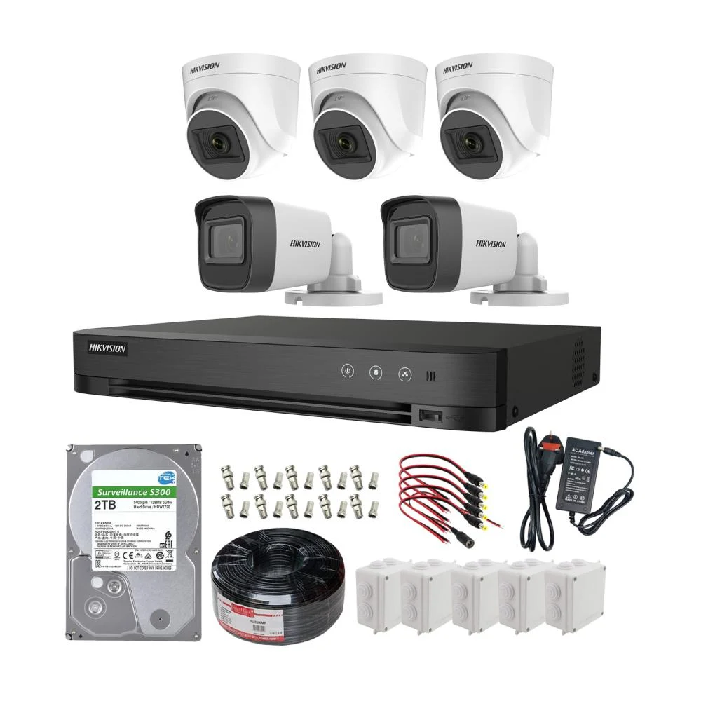 Hikvision 2MP 2 Outdoor + 3 Indoor Camera System with 8CH DVR & 2TB HDD – Complete Surveillance Kit