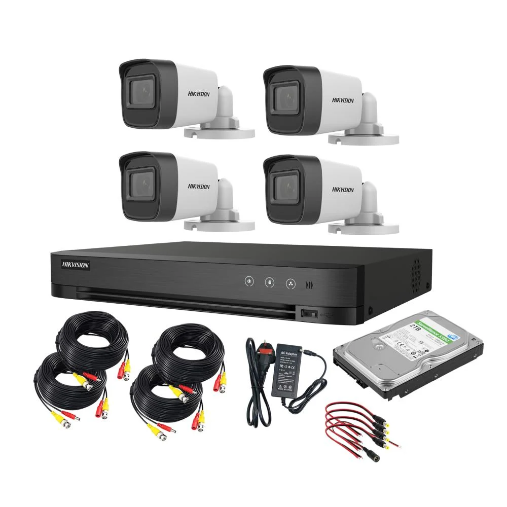 Hikvision 2MP 4-Camera Security System with 4CH DVR, 2TB HDD, Adaptors & Cables – Complete Surveillance Kit