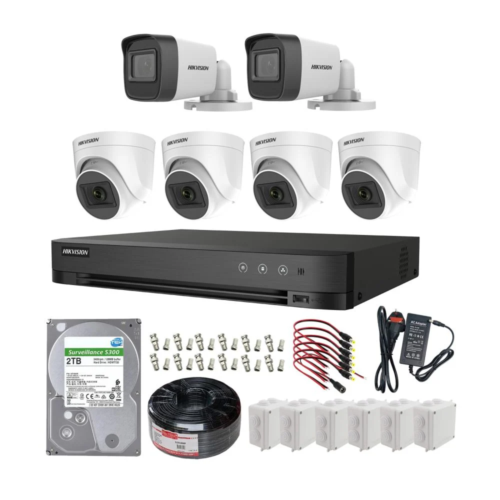 Hikvision 2MP 2 Outdoor + 4 Indoor Camera System with 8CH DVR & 2TB HDD – Complete Surveillance Kit