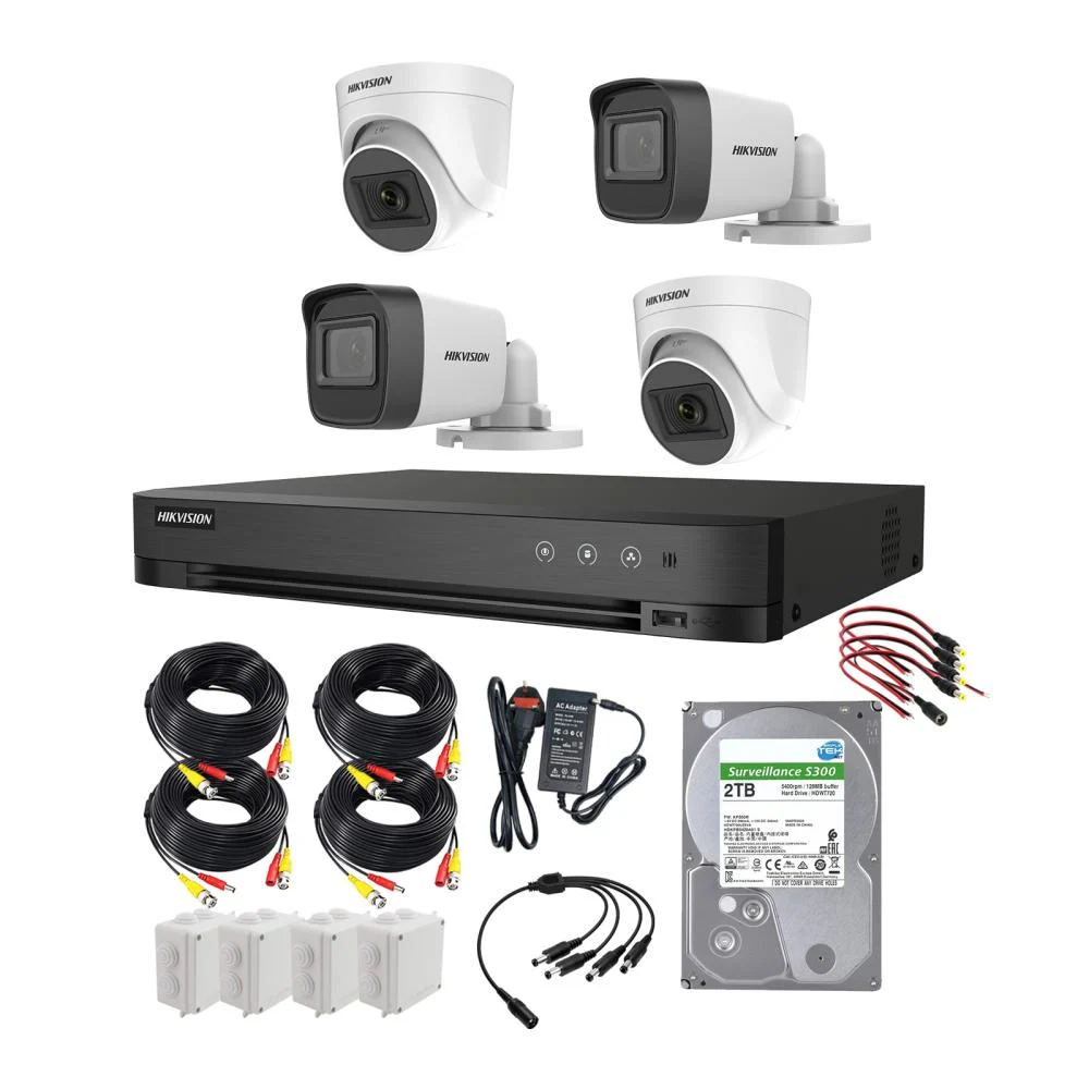 Hikvision 2MP 2 Outdoor + 2 Indoor Camera System with 4CH DVR & 2TB HDD – Complete Kit