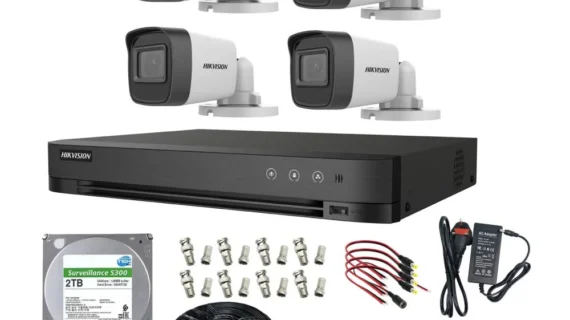 Hikvision 2MP 4-Camera Security System with 4CH DVR, 1TB HDD, 100m Cable & Installation Accessories – Complete Surveillance Kit
