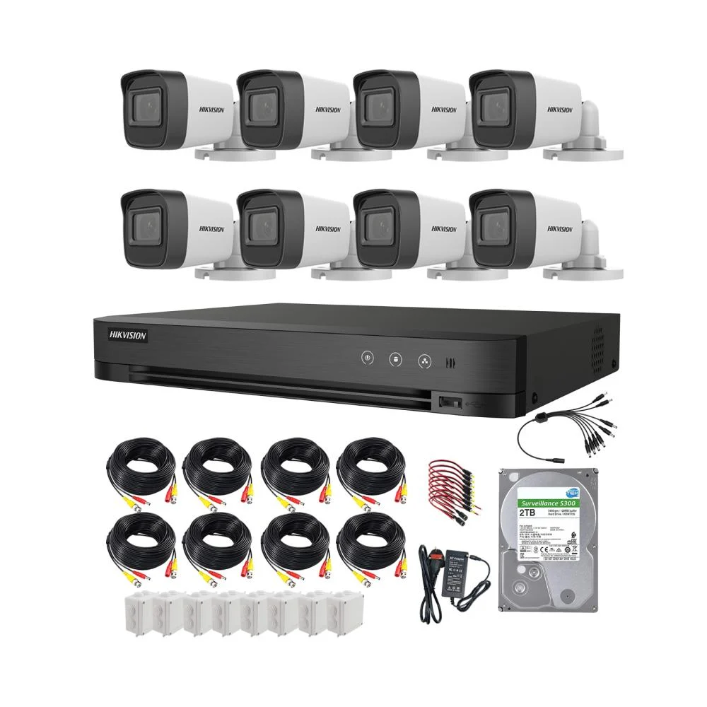 Hikvision 2MP 8-Camera Surveillance System – 8CH DVR, 2TB HDD, Cables & Power Supply – Full CCTV Security Kit
